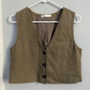OAK + FORT Green Button-Up Vest